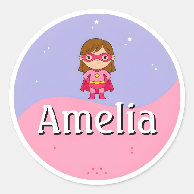 Adesivo Customizable Girl Superhero Kids Name Sticker (Frente)