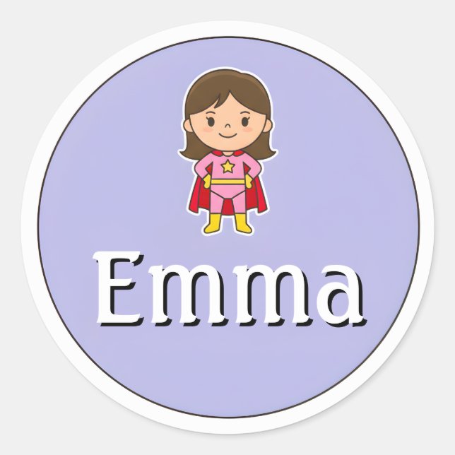 Adesivo Customizable Kids Name Sticker – Girl Superhero (Frente)