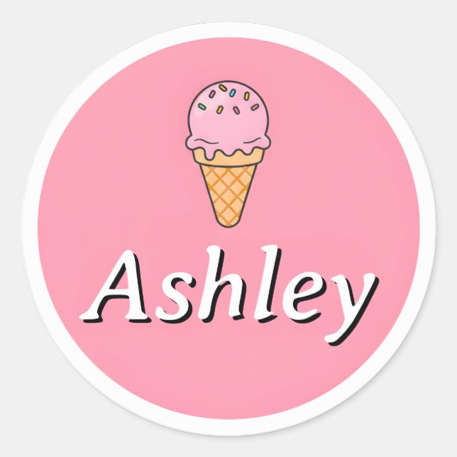 Adesivo Customizable Kids Name Sticker – Pink Ice Cream  (Frente)