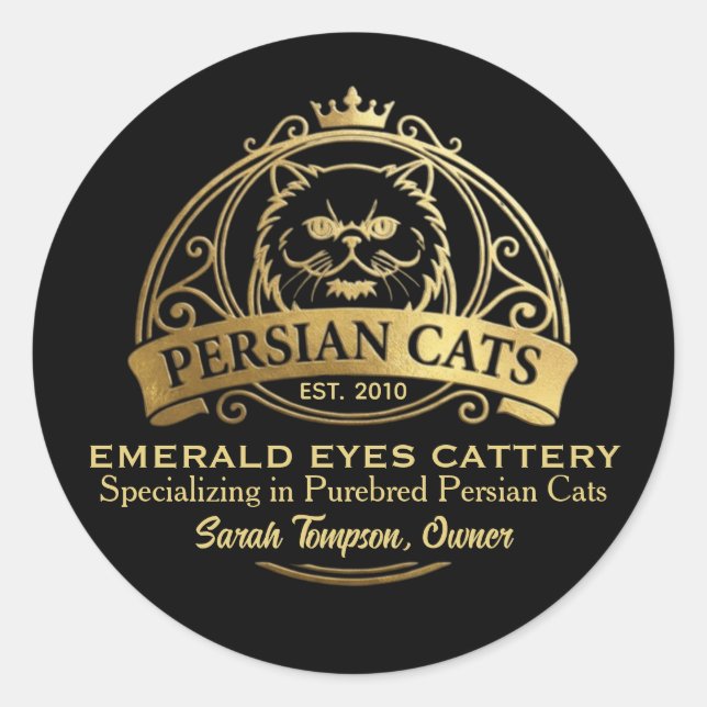Adesivo Customizable Persian Cattery Elegant Gold Design (Frente)