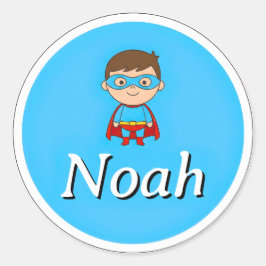Adesivo Customizable Round Kids Name Sticker – Superhero