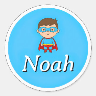 Adesivo Customizable Round Kids Name Sticker – Superhero
