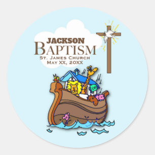 Adesivo Customizável, a arca de Noah do baptismo do bebé