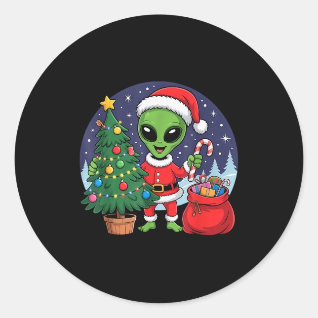 Adesivo Cute Alien Christmas Tree Lights Xmas Holidays Win (Frente)