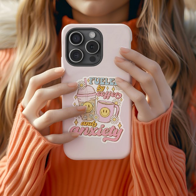 Adesivo Cute Alimentado por Café e Vinheta de Ansiedade (Criador carregado)