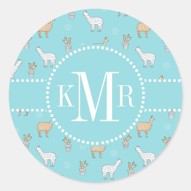 Adesivo Cute Alpaca Llama Cactus Pattern (Frente)