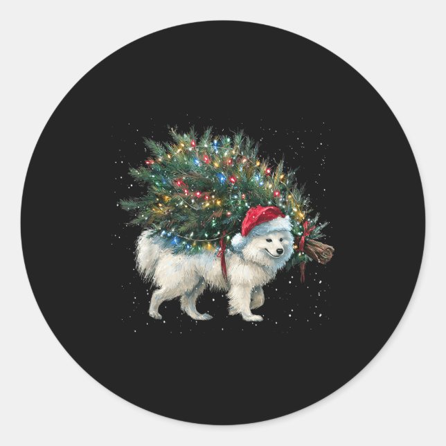 Adesivo Cute American Eskimo Dog In A Christmas Tree For M (Frente)
