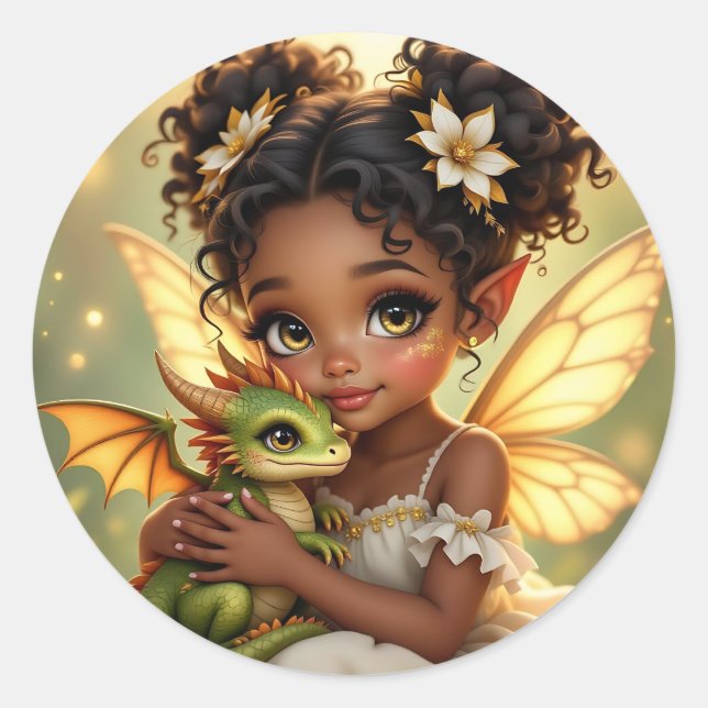 Adesivo Cute Anime Fairy Girl and Chibi Dragon (Frente)