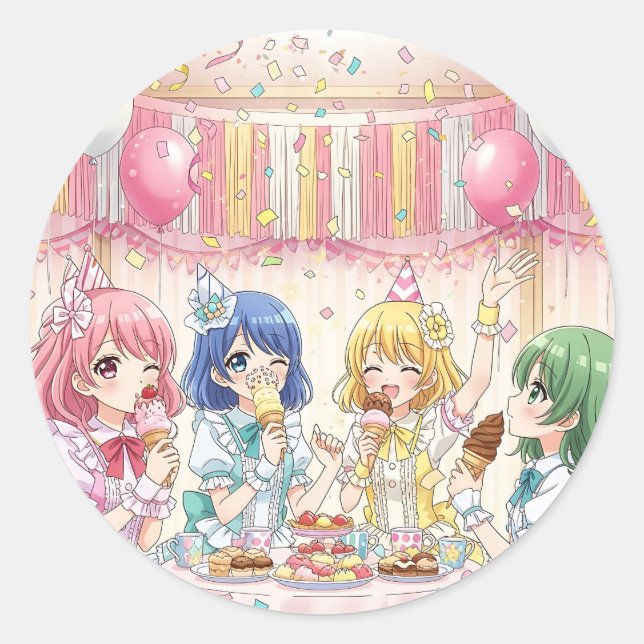 Adesivo Cute Anime Girl's Ice Cream Birthday Party   (Frente)