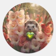 Cute August Hedgehog with Peridot Heart