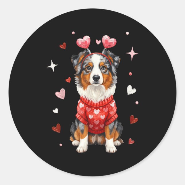 Adesivo Cute Australian Shepherd Valentine Heart Valentine (Frente)