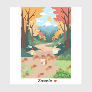 Adesivo Cute Autumn Forest Animals Cozy Landscape Art Post