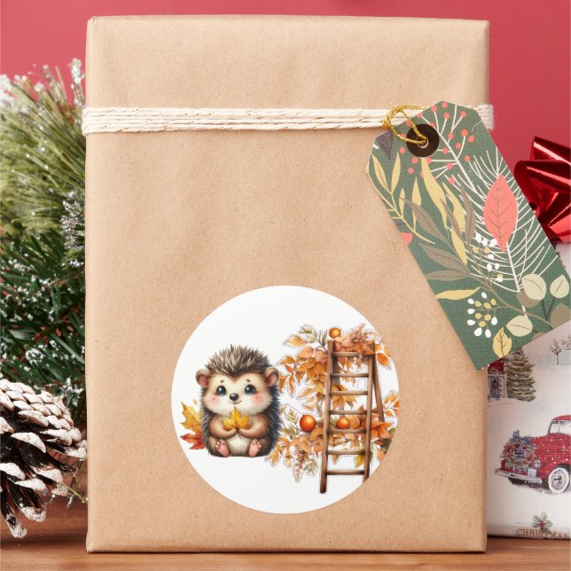 Adesivo Cute Autumn Hedgehog with Harvest Ladder Illustrat (Feriado)
