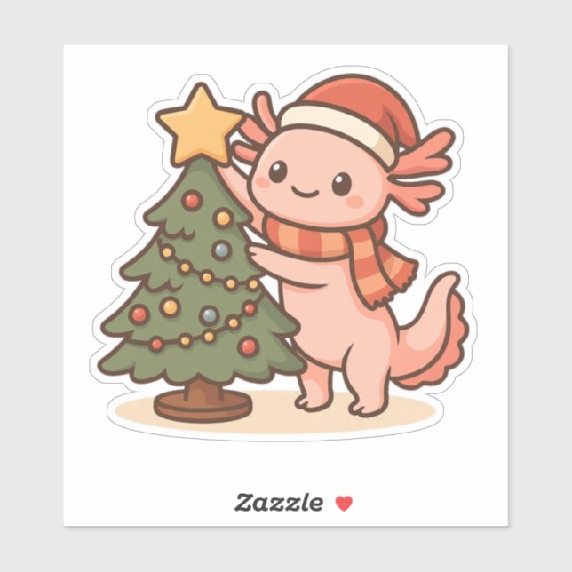 Adesivo Cute Axolotl Christmas Tree Sticker (Folha)