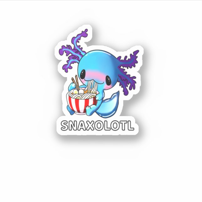 Adesivo Cute Axolotl Lover Blue Snaxolotl Eating Ra Kawaii (Frente)
