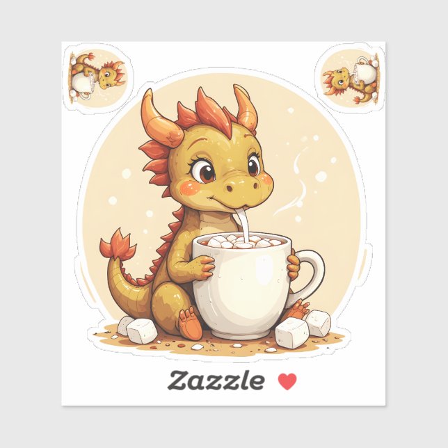 Adesivo Cute Baby Dragon Hot Chocolate Kids Kawaii Cozy De (Folha)