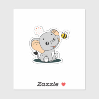 Adesivo Cute Baby Elephant with Bee Cartoon Vinyl Sticker
