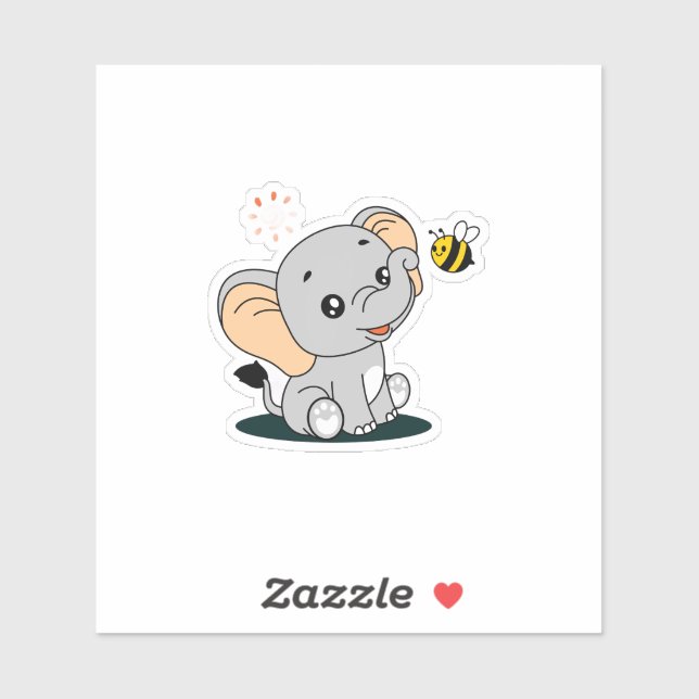 Adesivo Cute Baby Elephant with Bee Cartoon Vinyl Sticker (Folha)