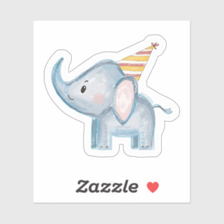 Adesivo Cute Baby Elephant with Party Hat Birthday Sticker