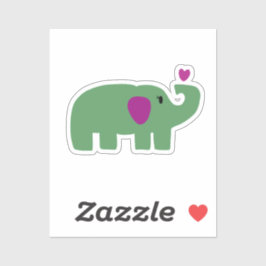 Adesivo Cute baby girl green elephant with pink heart