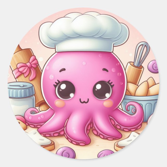 Adesivo Cute baking octopus circle sticker (Frente)