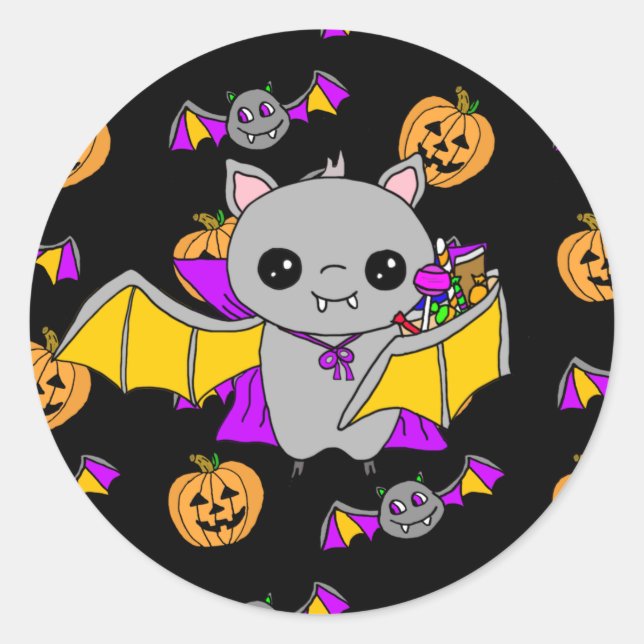 Adesivo Cute Bat Segurando Docinho De Halloween (Frente)