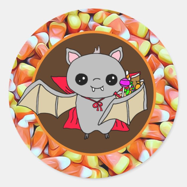 Adesivo Cute Bat Segurando Docinho De Halloween (Frente)