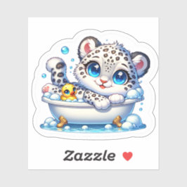 Adesivo Cute Bath Taking Anime Kawai Snow Leopard Stickers