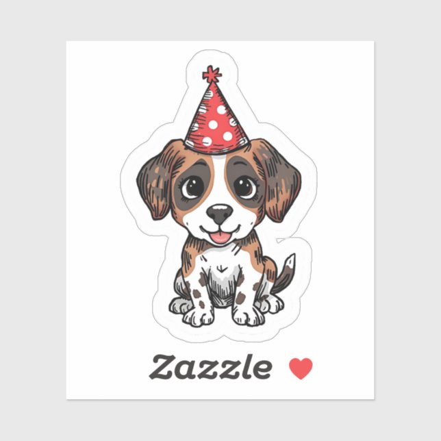 Adesivo Cute Beagle Puppy in Party Hat Birthday Sticker (Folha)