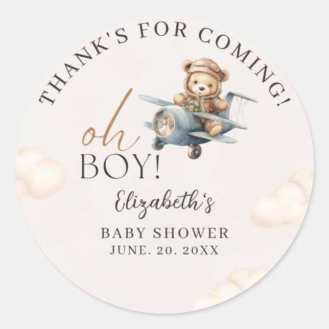 Adesivo Cute Bear Baby Shower Boy party (Frente)