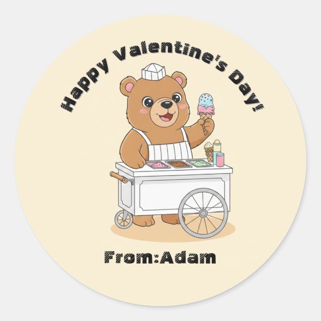 Adesivo Cute Bear Ice Cream Seller Valentine Classroom (Frente)