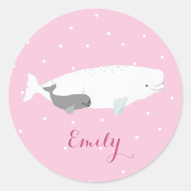 Adesivo Cute Beluga Whale Girl Gift Nome Personalizado (Frente)