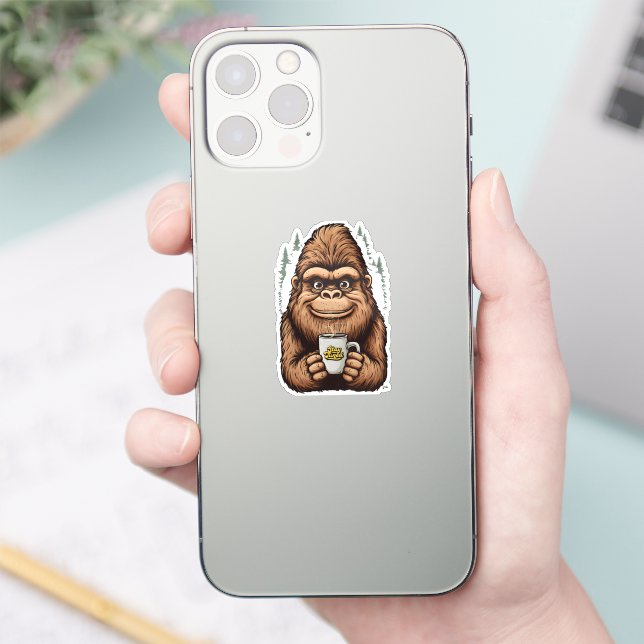 Adesivo Cute Bigfoot Drinking Coffee  Funny Sasquatch  (Telefone)