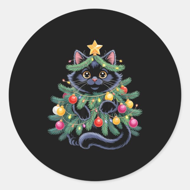 Adesivo Cute Black Cat Christmas Tree Funny Kitten Lover X (Frente)