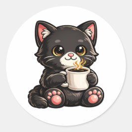 Adesivo Cute Black Cat Coffee – Cozy Kawaii Cat Illustrati