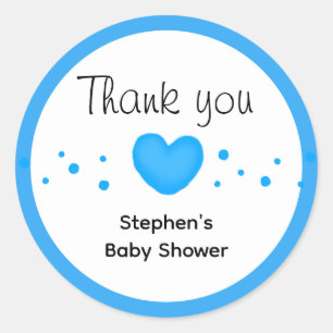 Adesivo Cute Blue Heart Baby Shower Obrigado
