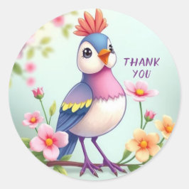 Adesivo Cute Blue Pink Bird Floral Sticker