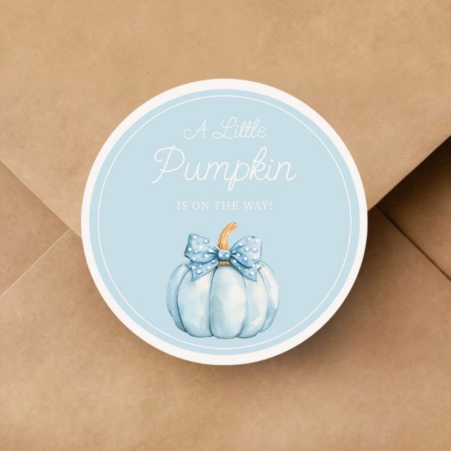 Adesivo Cute Blue Pumpkin Boy Baby Shower (Cute Blue Pumpkin Boy Baby Shower Classic Round Sticker)