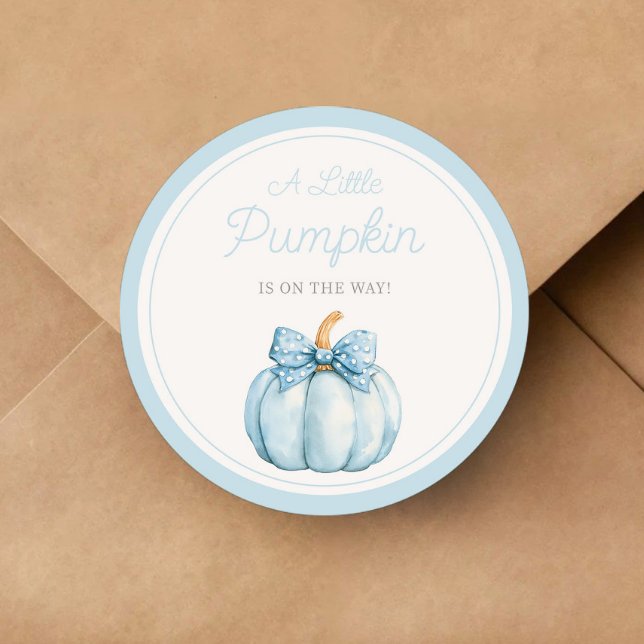 Adesivo Cute Blue Pumpkin Boy Baby Shower (Cute Blue Pumpkin Boy Baby Shower Classic Round Sticker)
