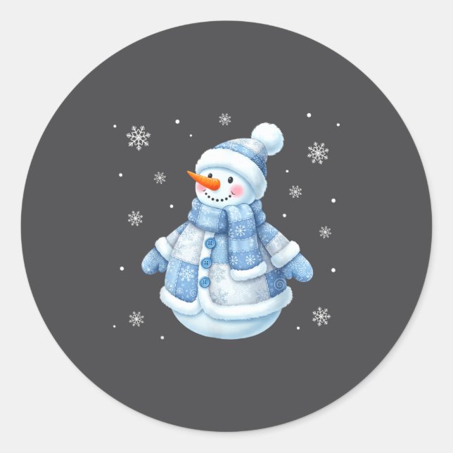 Adesivo Cute Blue Snowman With Snowflakes Winter Christmas (Frente)