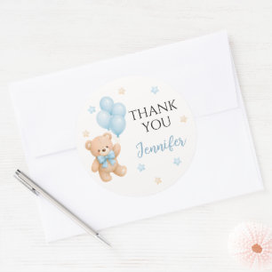 Adesivo Cute Blue Teddy Bear Balloon Baby Shower Obrigado