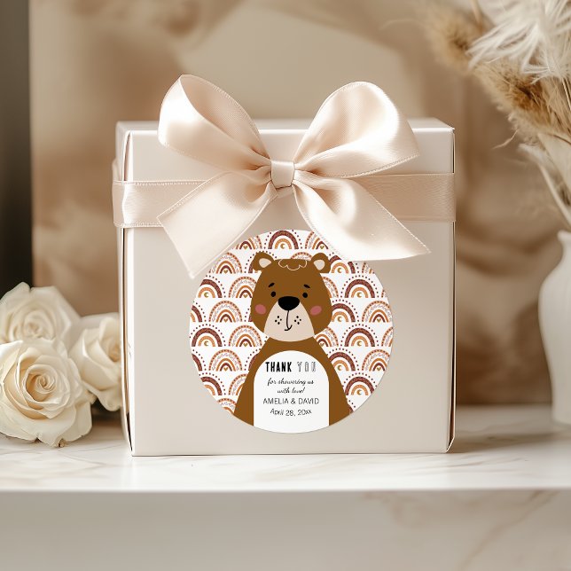 Adesivo Cute Boho Bear Rainbow Neutral Baby Shower (Criador carregado)