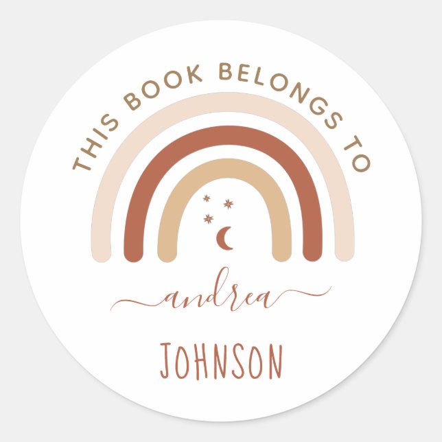 Adesivo Cute Boho Rainbow Bohemian Moon & Stars Terracotta (Frente)