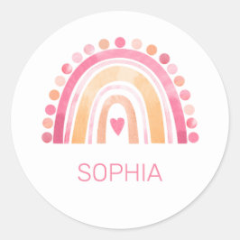 Adesivo Cute Boho Watercolor Arco-íris a Rosa, personaliza