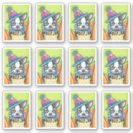 ADESIVO CUTE BOSTON TERRIER PUP EM HALLOWEEN CLOWN COSTUME