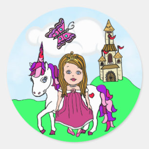 Adesivo Cute Brown Haired Princess e Unicorn Castle