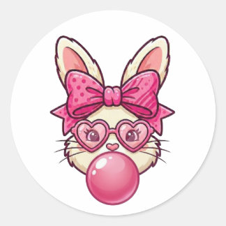 Adesivo Cute Bubblegum Bunny with Heart Glasses