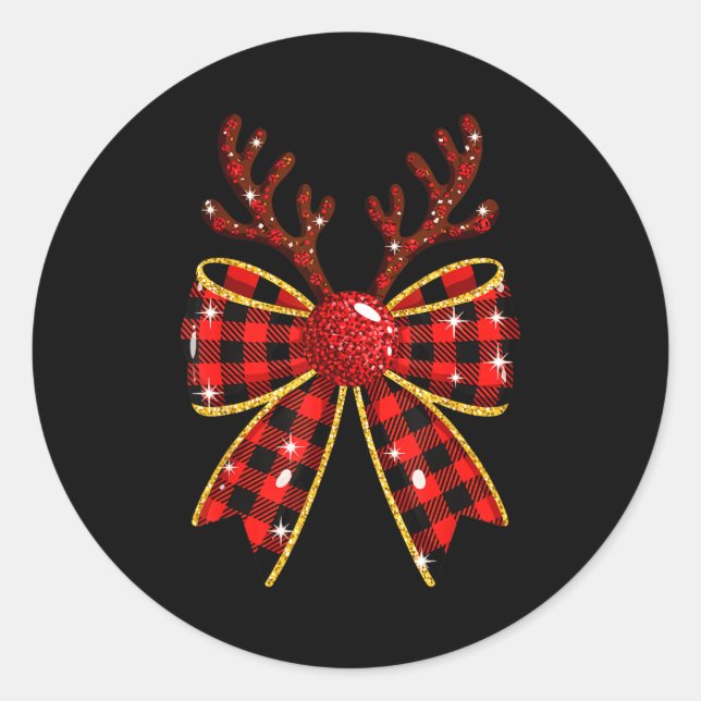 Adesivo Cute Buffalo Plaid Coquette Bow Reindeer Christmas (Frente)