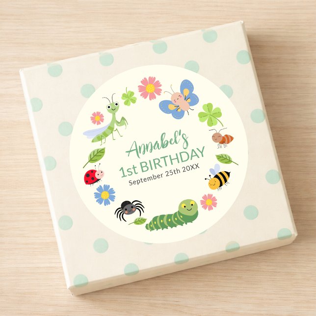 Adesivo Cute Bug Ladybug Borboleta Crianças 1º Aniversário (Criador carregado)