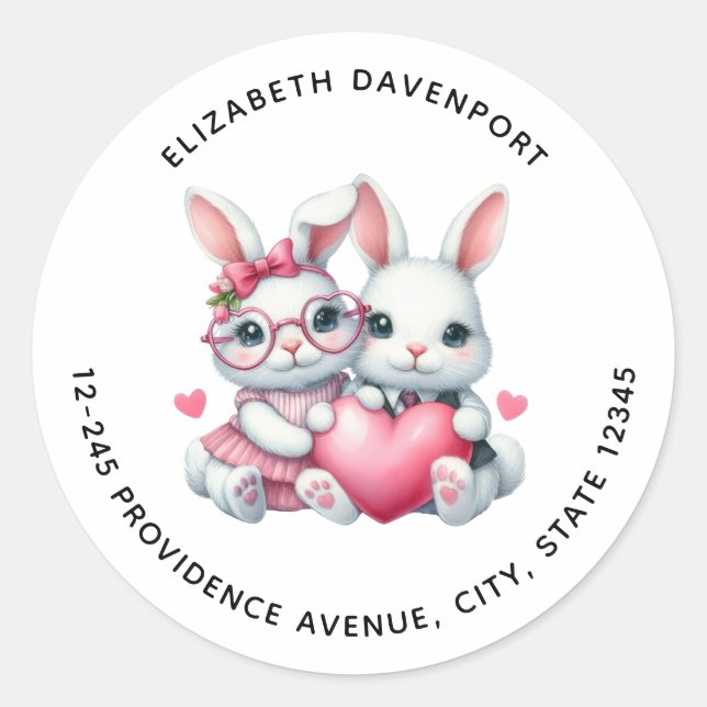 Adesivo Cute Bunnies Sharing a Heart Address (Frente)